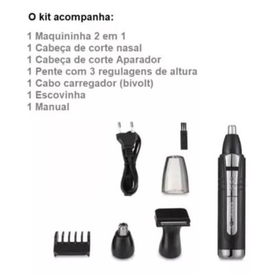 Maquina Recarregável para Barba Pêlos Nariz Sobrancelha Orelha Costeleta KM-6511