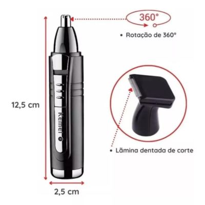 Maquina Recarregável para Barba Pêlos Nariz Sobrancelha Orelha Costeleta KM-6511