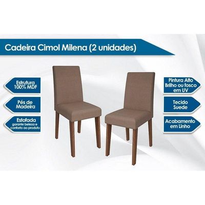 Kit 2 Cadeiras Sala Jantar Milena 2 Un Marrocos- Suede Bege - Cimol