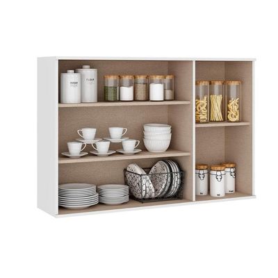Armário Aéreo Para Cozinha Bella 2600 Com 3 Portas (2 Com Vidro) 120cm Nogal-cinza - Carraro