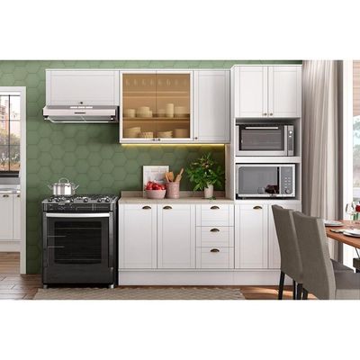 Armário Aéreo Para Cozinha Bella 2600 Com 3 Portas (2 Com Vidro) 120cm Nogal-cinza - Carraro