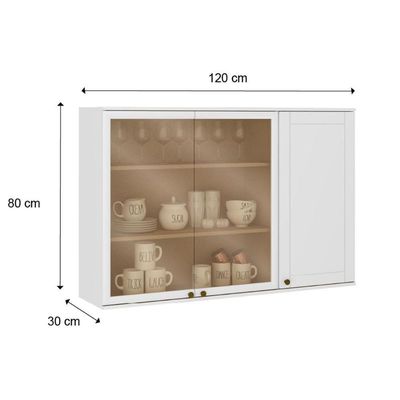Armário Aéreo Para Cozinha Bella 2600 Com 3 Portas (2 Com Vidro) 120cm Nogal-cinza - Carraro