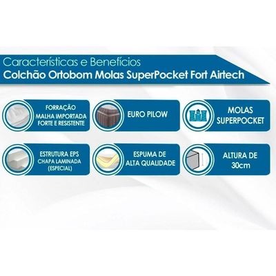 Colchão Solteiro Molas Ensacadas Superpocket Airtech Spring Ortopillow (78x188x25) - Ortobom