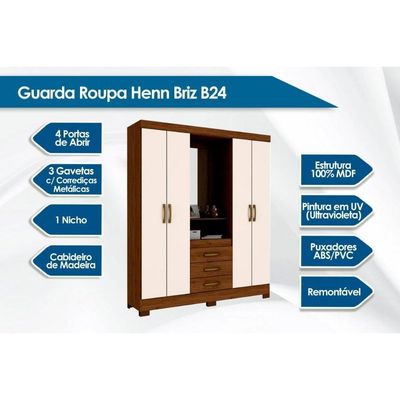 Guarda Roupa Casal 4 Portas E 3 Gavetas C- 1 Espelho Briz B24 Branco