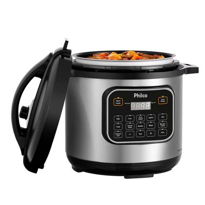 Panela de Pressão Elétrica Philco PPP80 Multifuncional com 12 Funções Painel Digital e Timer Programável 1200W 8 Litros Inox com Preto / 110V