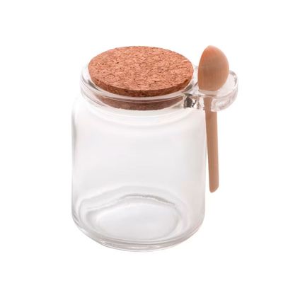 Porta Tempero de Vidro Lyor com Colher de Bambu e Tampa de Rolha - 310ml Transparente