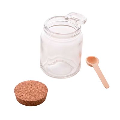 Porta Tempero de Vidro Lyor com Colher de Bambu e Tampa de Rolha - 310ml Transparente