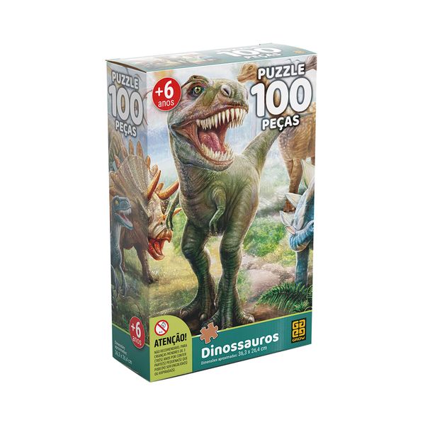 Quebra-Cabeça Grow Dinossauros com 100 Peças
