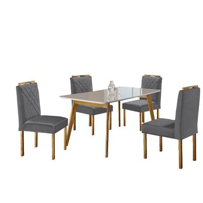 Conjunto Sala de Jantar com 4 Lugares Slim Móveis Mundial Mel/Off White/Cinza