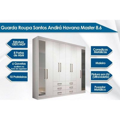 Guarda Roupa Casal 8 Portas (2 C- Espelho) E 6 Gavetas C- Pés Master 8.6 Jatobá
