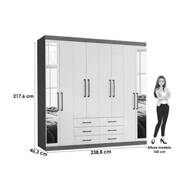 Guarda Roupa Casal 8 Portas (2 C- Espelho) E 6 Gavetas C- Pés Master 8.6 Jatobá