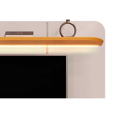 Rack Bancada Com Painel Para Tv Até 75 Pol Capri Led E 2 Portas 215x170cm Off White-freijó - Dj Móveis