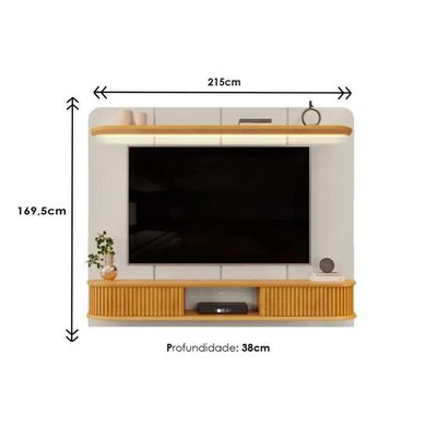 Rack Bancada Com Painel Para Tv Até 75 Pol Capri Led E 2 Portas 215x170cm Off White-freijó - Dj Móveis