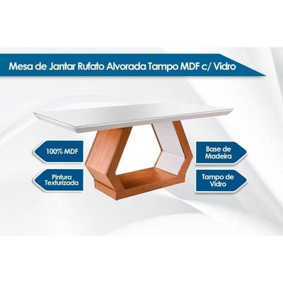 Sala De Jantar Completa Alvorada C- Tampo Madeirado C- Vidro 180x90cm E 6 Cadeiras Dafne Imbuia-suede Creme Pérola - Rufato