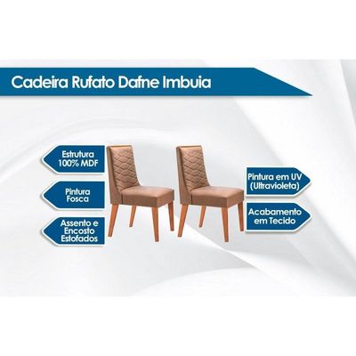 Sala De Jantar Completa Alvorada C- Tampo Madeirado C- Vidro 180x90cm E 6 Cadeiras Dafne Imbuia-suede Creme Pérola - Rufato