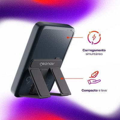 Carregador Portátil Geonav PB10MAGSG 20000 mAh com USB-A e USB-C para Celulares e Dispositivos Eletrônico Cinza