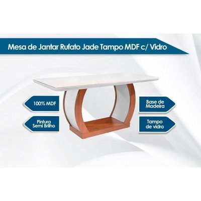 Sala De Jantar Completa Jade Tampo Madeirado C- Vidro Canto Curvo 180x90cm E 6 Cadeiras Londrina Imbuia-off White - Suede Creme - Rufato