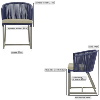Cadeira De Jantar Noronha Alumínio Fendi E7 Trama  Azul