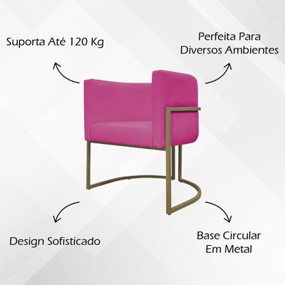 Poltrona Decorativa Recepção Luna Corino Cores Base De Ferro Champagne Pink Corino