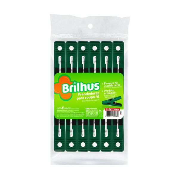 Prendedor de Roupas Brilhus Arco em Plástico com 12 Unidades Verde