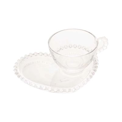 Xícara de Chá Rojemac Pearl Pires Coração em Vidro Cristal 180ml