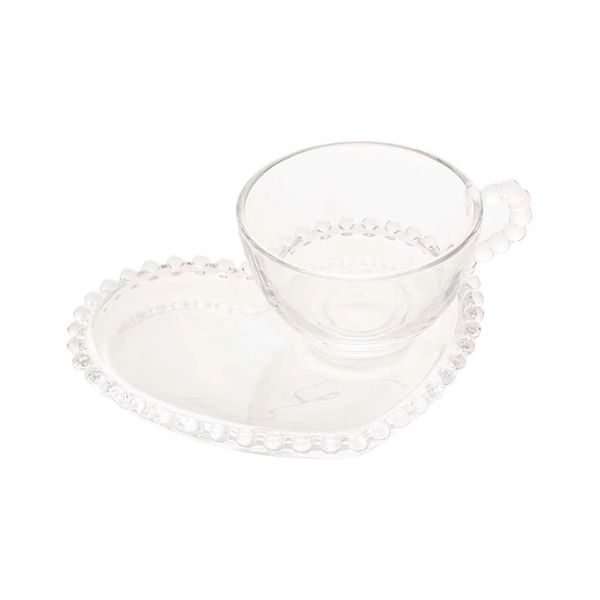 Xícara de Chá Rojemac Pearl Pires Coração em Vidro Cristal 180ml