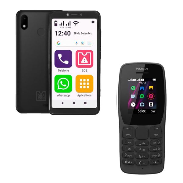 Combo Smartphone Obasmart Conecta Preto e Celular Nokia 110 com Rádio FM Preto - NK0061K NK0061K