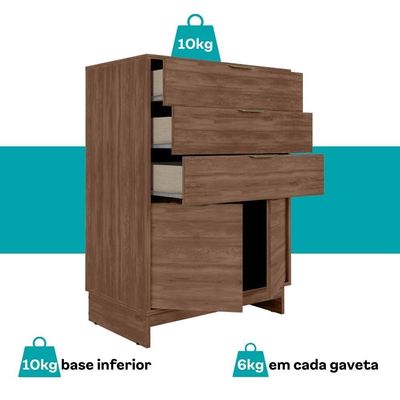Cômoda 3 Gavetas 2 Portas Quarto 1112 Carraro Freijó