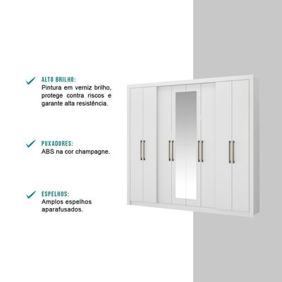 Guarda Roupa Casal 8 Portas 4 Gavetas Espelho 1096 Carraro - Branco Branco