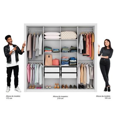 Guarda Roupa Casal 8 Portas 4 Gavetas Espelho 1096 Carraro - Branco Branco