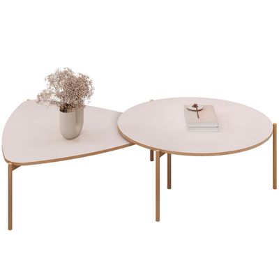 Kit Mesa de Centro Redonda Ellie e Mesa de Centro Trina D05 Off White - Lyam Decor