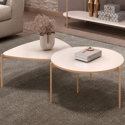 Kit Mesa de Centro Redonda Ellie e Mesa de Centro Trina D05 Off White - Lyam Decor