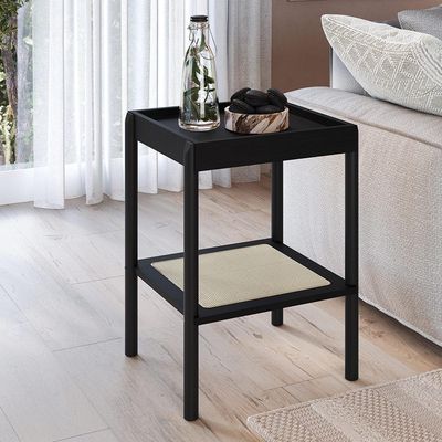 Conjunto Mesa de Centro e Mesa Lateral Para Sala Pés Madeira Moss A03 Nero Preto - Lyam Decor