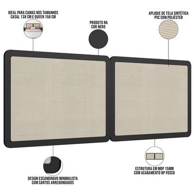 Cabeceira Cama Box Casal Queen Painel Com Telinha 160cm Moss A03 Nero - Lyam Decor