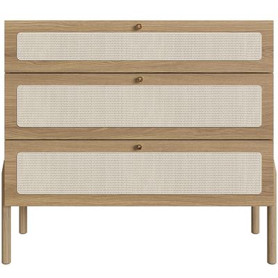 Cômoda Com 03 Gavetas Para Quarto Closet Pés Madeira Moss A03 Hanover Roble - Lyam Decor