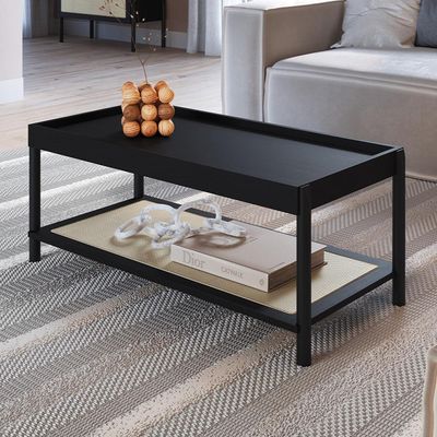Mesa de Centro Para Sala de Estar Pés Madeira Moss A03 Nero Preto - Lyam Decor