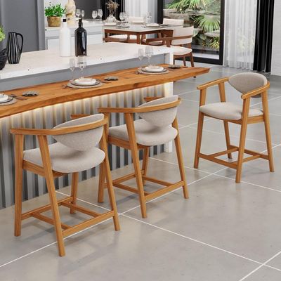 Kit 04 Banquetas Baixa Para Cozinha Sala Jantar Bancada Cecília L02 Bouclê Creme - Lyam Decor