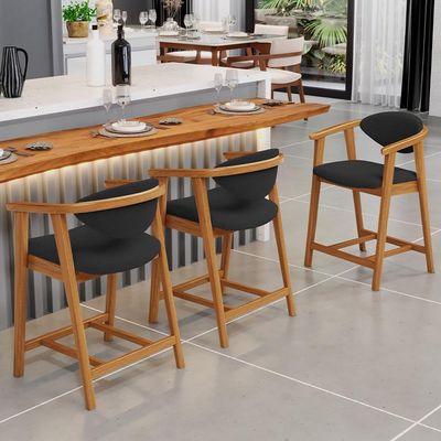 Kit 04 Banquetas Baixa Para Cozinha Sala Jantar Bancada Cecília L02 Bouclê Preto - Lyam Decor