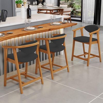 Kit 05 Banquetas Baixa Para Cozinha Sala Jantar Bancada Cecília L02 Suede Preto - Lyam Decor