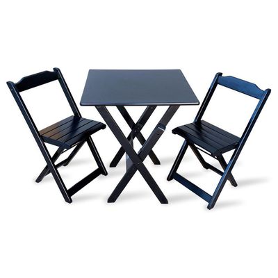 Jogo De Mesa 2 Cadeiras 70x70 Dobravel Para Bar E Restaurante - Preto - Preto