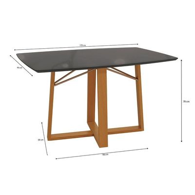Mesa De Jantar Kappesberg Em Madeira Maciça Com Tampo De Vidro Preto Fosco 170cm