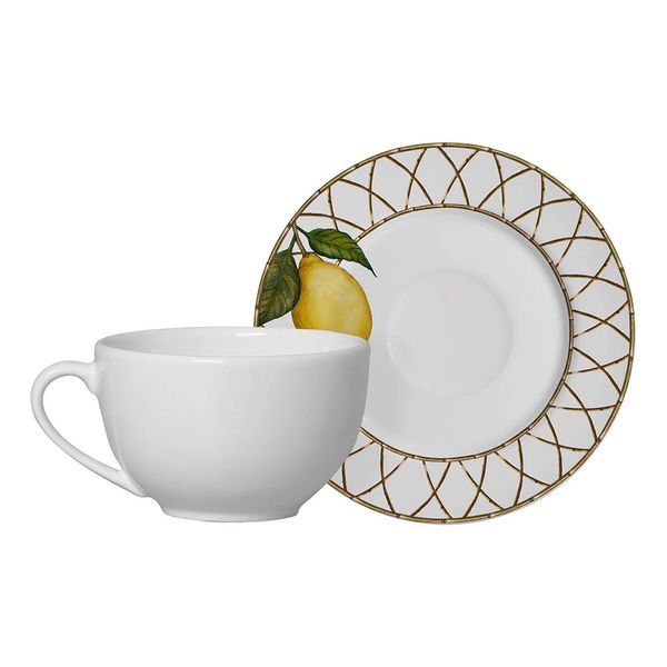 Xícara de Chá com Pires em Cerâmica Alleanza Siciliano 200ml Xícara de Chá com Pires em Cerâmica Alleanza Siciliano 200ml