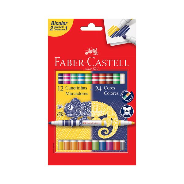 Caneta Hidrográfica Faber-Castell Bicolor com 24 Cores Caneta Hidrográfica Faber-Castell Bicolor com 24 Cores