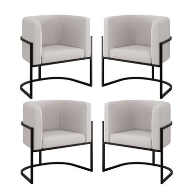 Kit 04 Poltronas Lua Sala Decorativa Base Ferro Black Veludo Cor:bege Bege