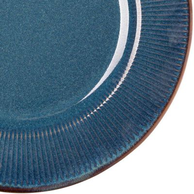 Jogo 2 Prato Raso De Jantar Ceramica Azul Linear Rústico 27cm Lyor