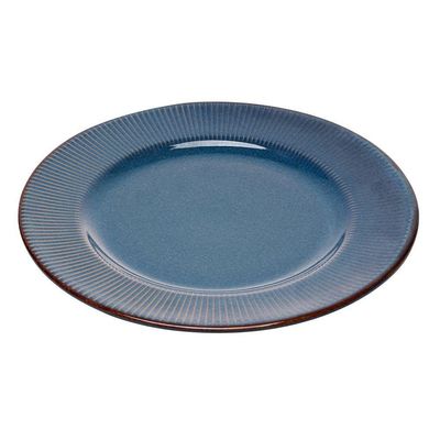 Jogo 2 Prato Raso De Jantar Ceramica Azul Linear Rústico 27cm Lyor