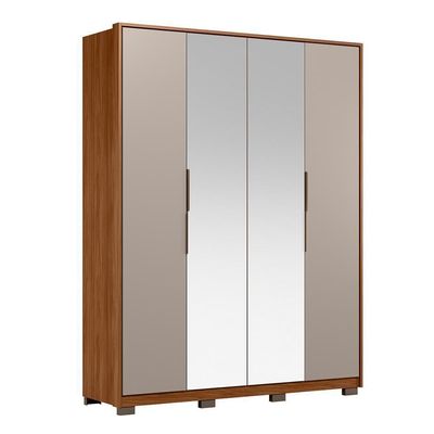 Guarda Roupa Casal Attore 4 Portas Nogueira-nude Prime Tx Com 2 Espelhos E Pés