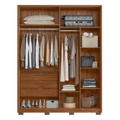 Guarda Roupa Casal Attore 4 Portas Nogueira-nude Prime Tx Com 2 Espelhos E Pés