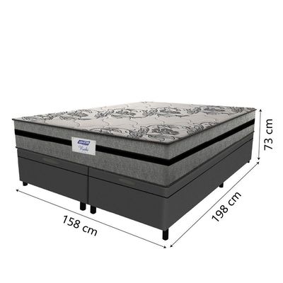 Cama Box Baú Casal Queen Colchão Gazin Com Molas Ensacadas Rubi 158x198x73cm Suede Cinza/Preto