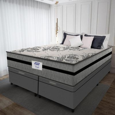Cama Box Baú Casal Queen Colchão Gazin Com Molas Ensacadas Rubi 158x198x73cm Suede Cinza/Preto